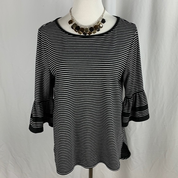 Max Studio Tops - Max Studio Striped 3/4 Ruffle Sleeve Scoop Neck Tunic